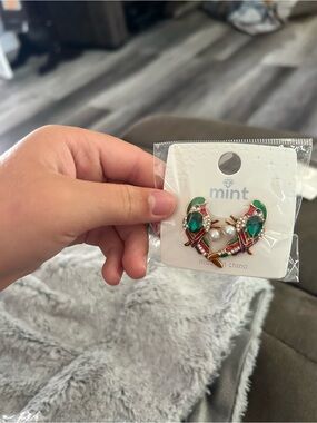 5/$25 Mint Parrot Crystal Stud Earrings - Green, Red & Gold